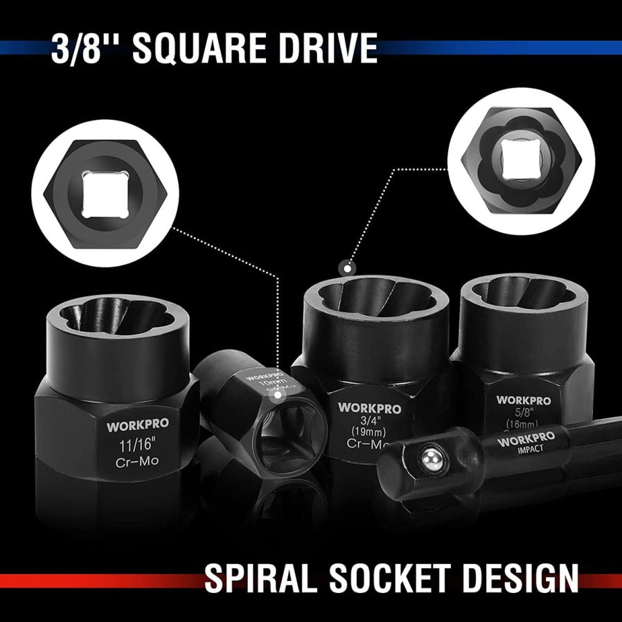 WORKPRO 15 Pcs Impact Bolt  Nut Remover Set D4R0VT128 Tool Useful