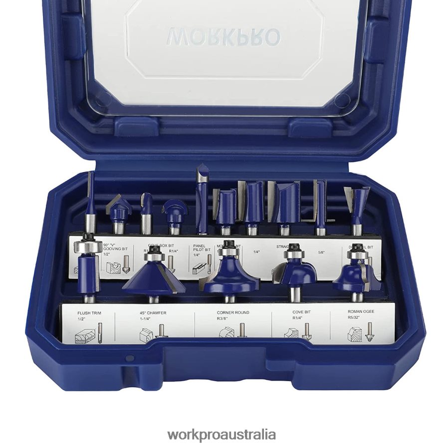 WORKPRO 15 Pcs Router Bits Set 1/4-Inch Shank Tungsten Carbide Router Bits D4R0VT130 Tool Morden