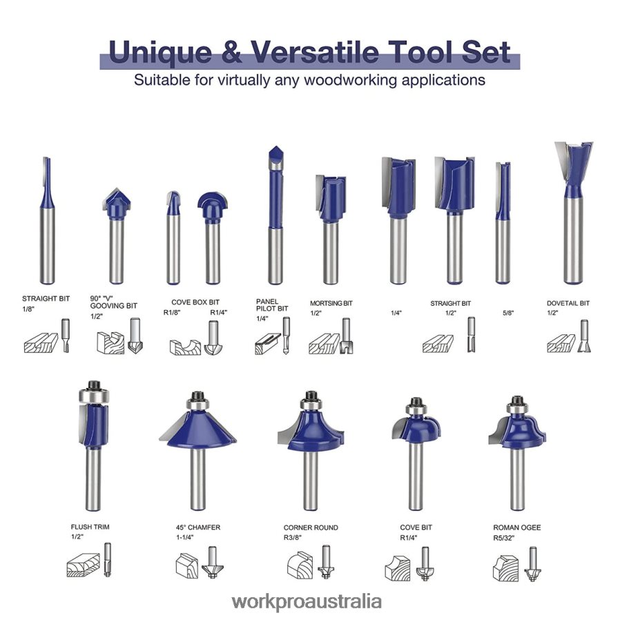 WORKPRO 15 Pcs Router Bits Set 1/4-Inch Shank Tungsten Carbide Router Bits D4R0VT130 Tool Morden