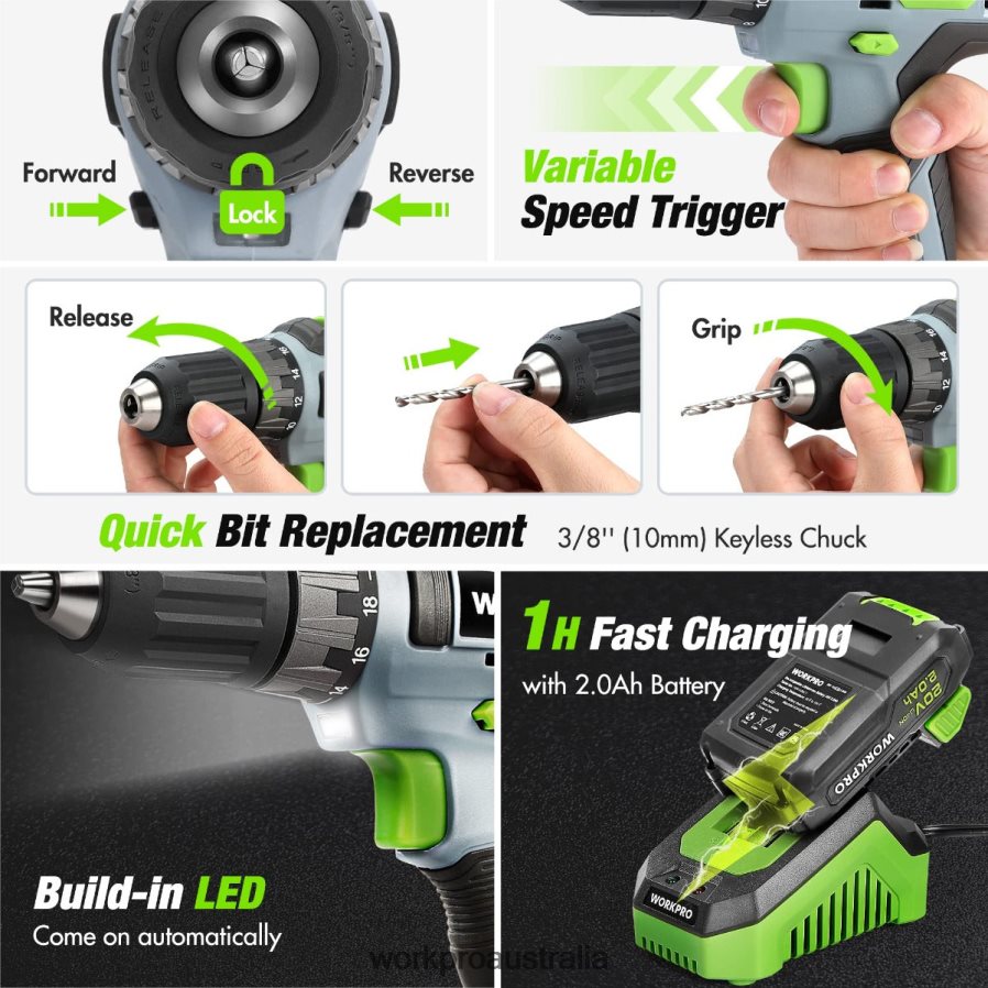 WORKPRO 157-Piece Cordless Drill Combo Kit with 20V Cordless Lithium-ion D4R0VT259 Tool Pink/Grey