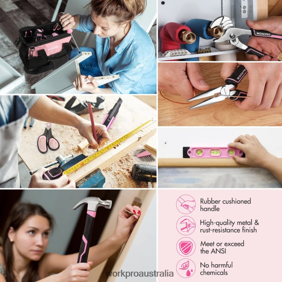 WORKPRO 157-Piece Cordless Drill Combo Kit with 20V Cordless Lithium-ion D4R0VT259 Tool Pink/Grey