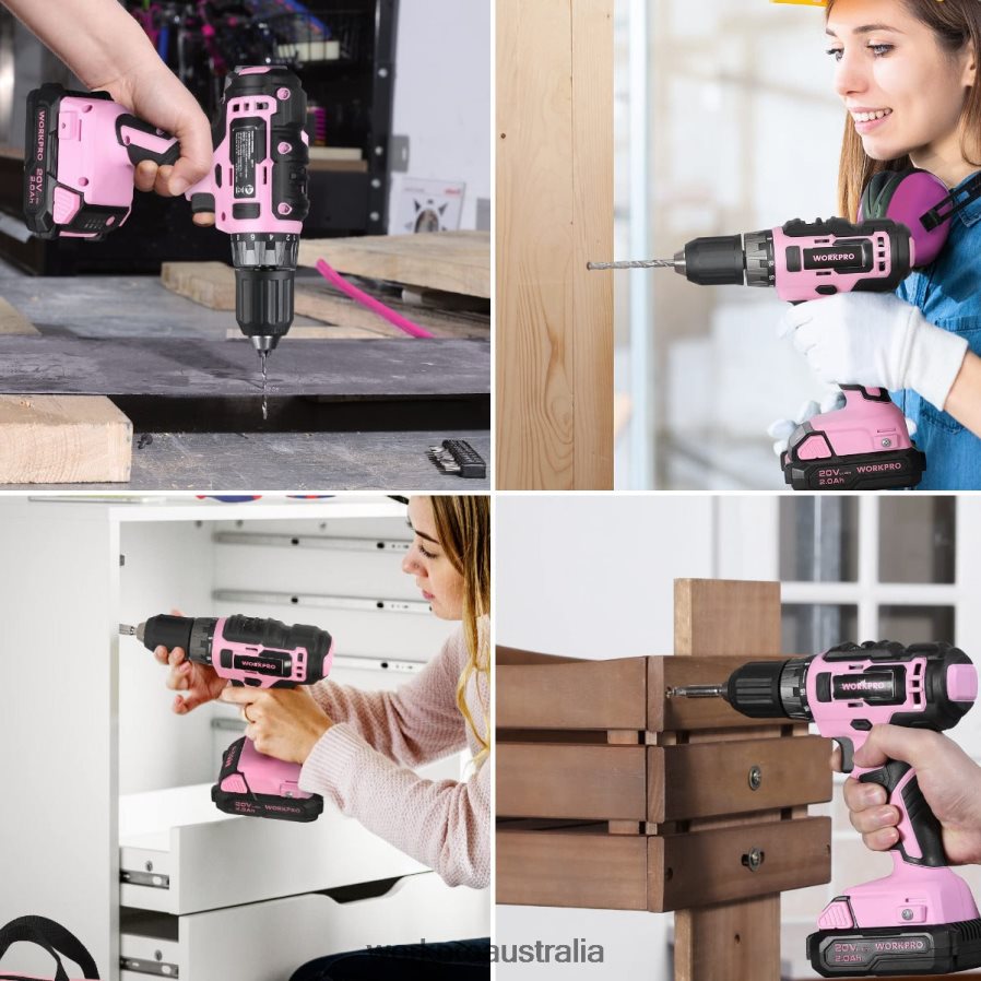 WORKPRO 157-Piece Cordless Drill Combo Kit with 20V Cordless Lithium-ion D4R0VT259 Tool Pink/Grey