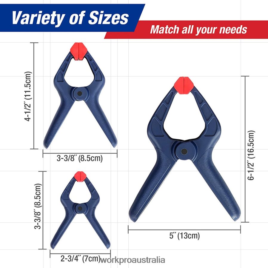 WORKPRO 16 Pcs Nylon Spring Clamp Set for Woodworking Photography Studios and DIY Works D4R0VT119 Tool Blue