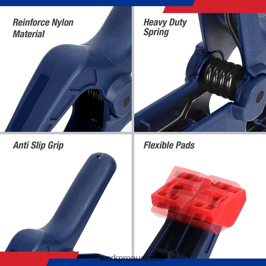 WORKPRO 16 Pcs Nylon Spring Clamp Set for Woodworking Photography Studios and DIY Works D4R0VT119 Tool Blue