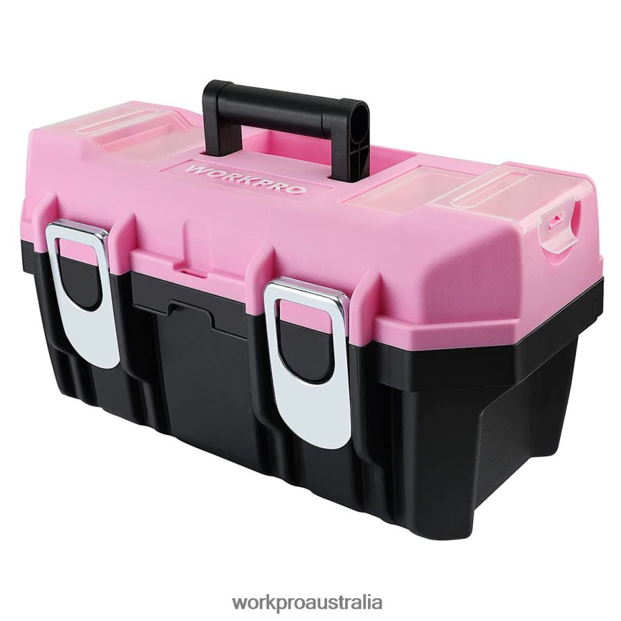 WORKPRO 16-inch Tool Box Plastic Toolbox with Metal Latch and Removable Tray D4R0VT23 Storage Pink