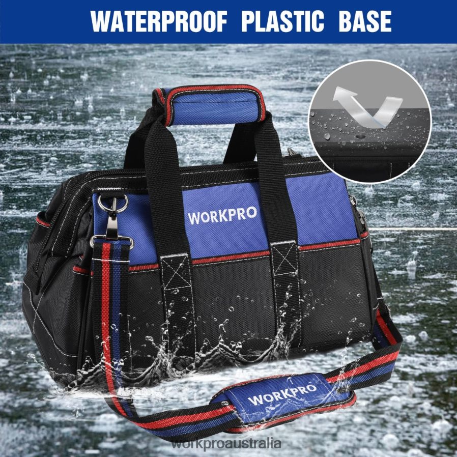 WORKPRO 16-inch Wide Mouth Tool Bag Heavy Duty Cloth Tool Storage Bag with Water Proof Molded Base Adjustable Shoulder Strap D4R0VT24 Storage Helpful