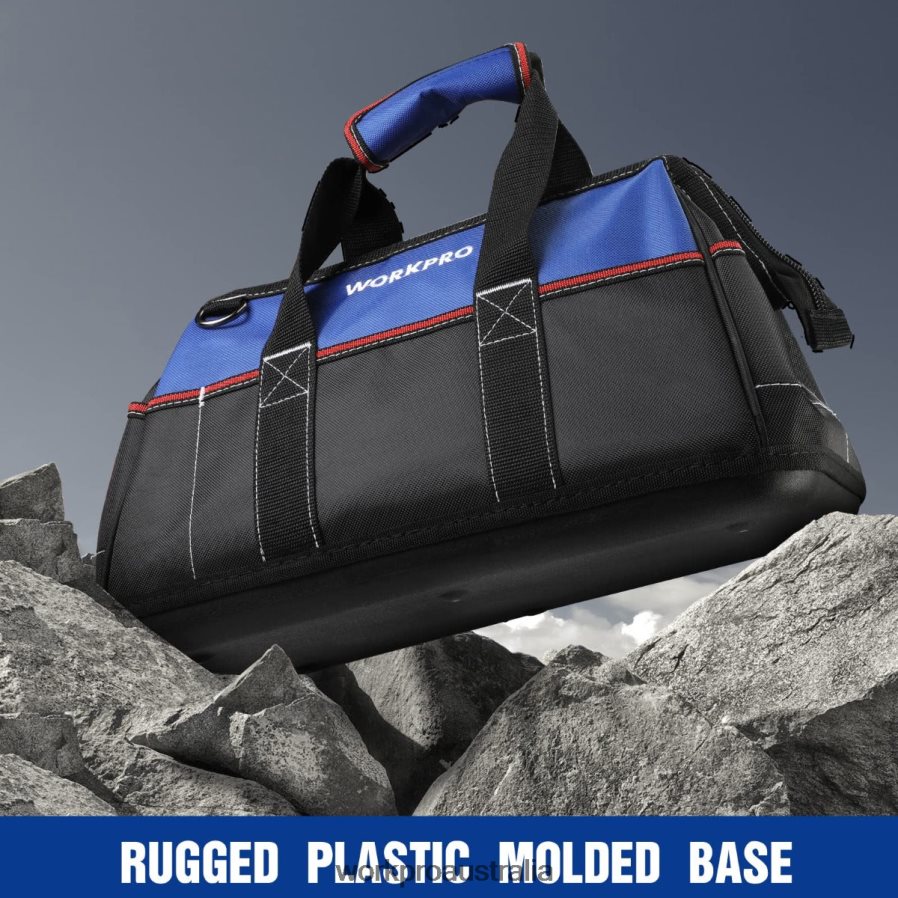 WORKPRO 16-inch Wide Mouth Tool Bag Heavy Duty Cloth Tool Storage Bag with Water Proof Molded Base Adjustable Shoulder Strap D4R0VT24 Storage Helpful