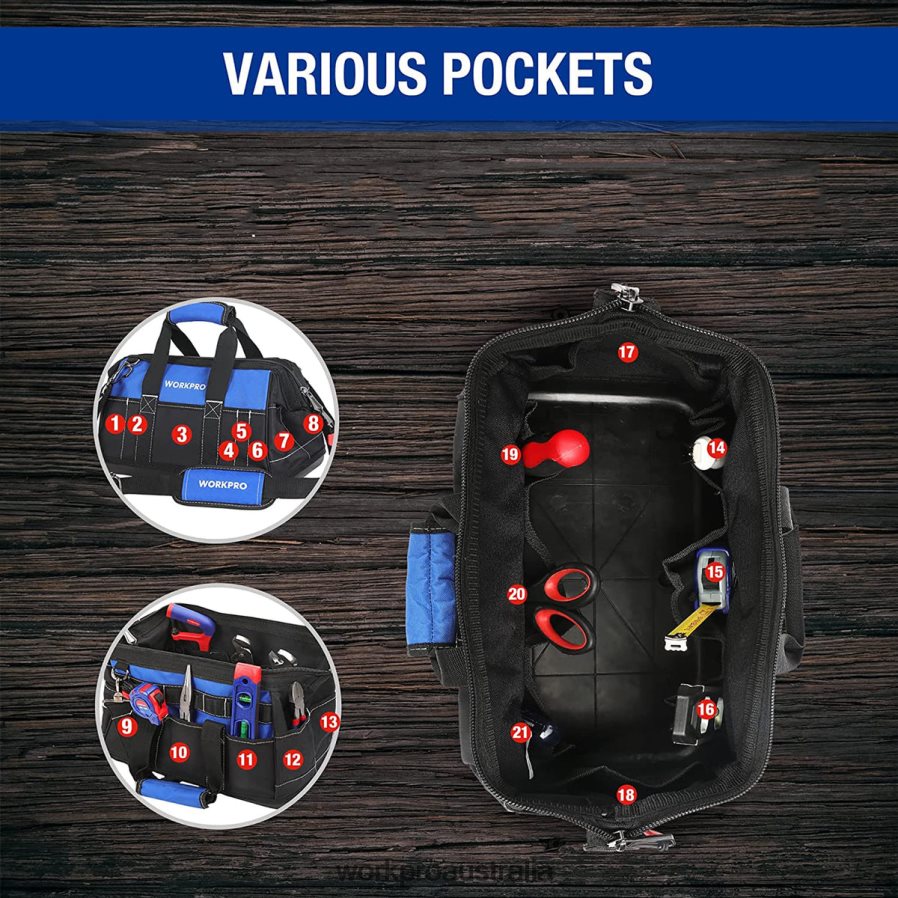 WORKPRO 16-inch Wide Mouth Tool Bag with Water Proof Molded Base D4R0VT34 Storage Useful