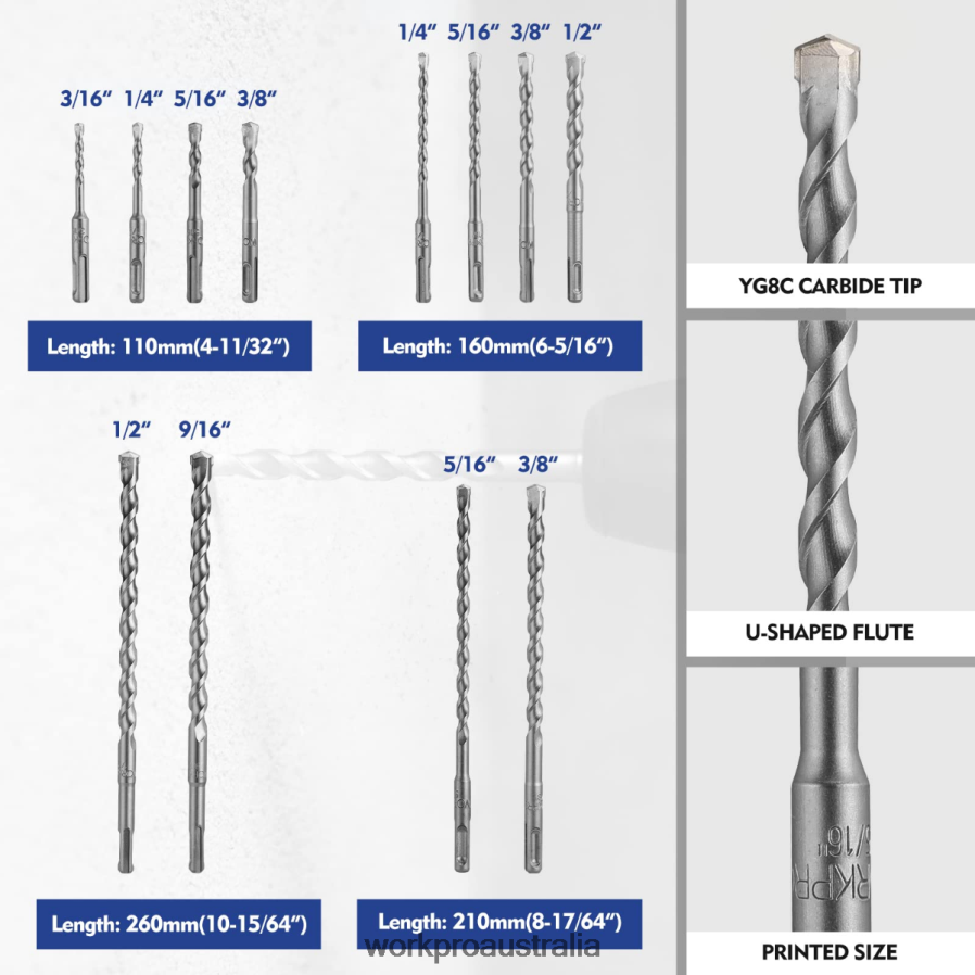 WORKPRO 17 Pcs SDS-Plus Rotary Hammer Drill Bits and Chisel Set D4R0VT199 Tool Helpful