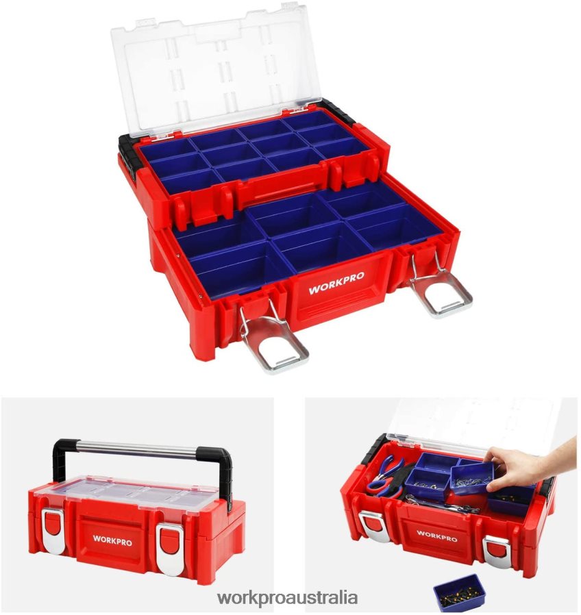 WORKPRO 17-inch Plastic Tool Box Storage Box with Locking Lid and Stainless Steel Handle D4R0VT25 Storage Red