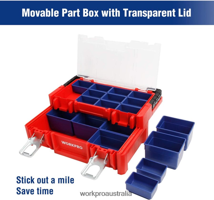 WORKPRO 17-inch Plastic Tool Box Storage Box with Locking Lid and Stainless Steel Handle D4R0VT25 Storage Red