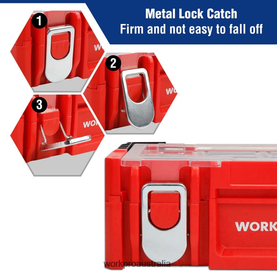 WORKPRO 17-inch Plastic Tool Box Storage Box with Locking Lid and Stainless Steel Handle D4R0VT25 Storage Red