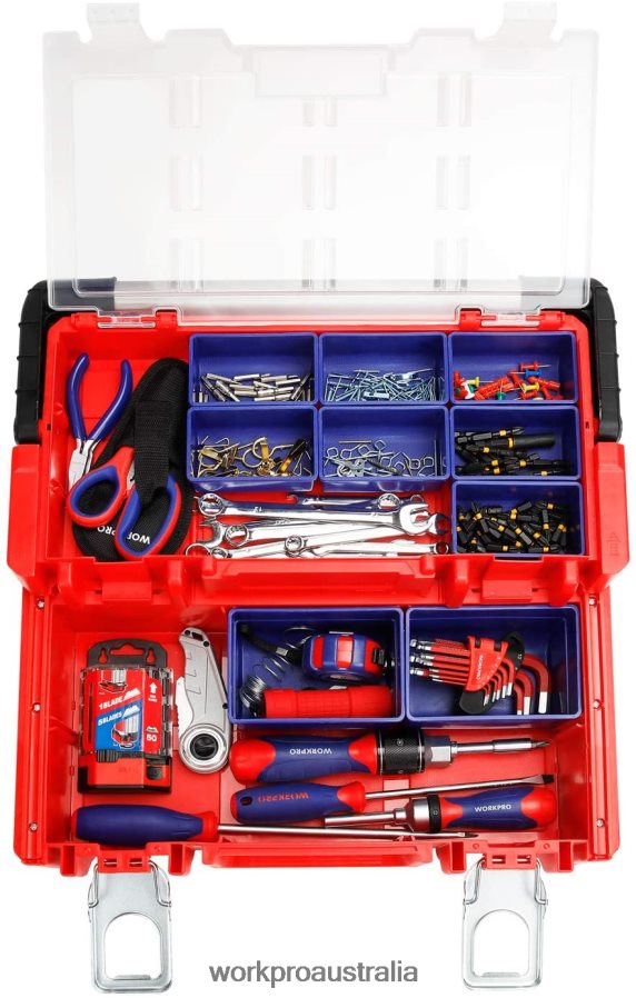WORKPRO 17-inch Plastic Tool Box Storage Box with Locking Lid and Stainless Steel Handle D4R0VT25 Storage Red