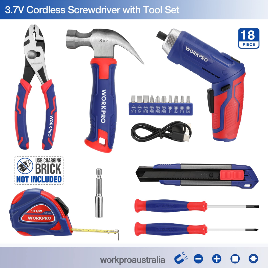 WORKPRO 18 Pcs General Home Tool Kit D4R0VT102 Tool Pink/Blue