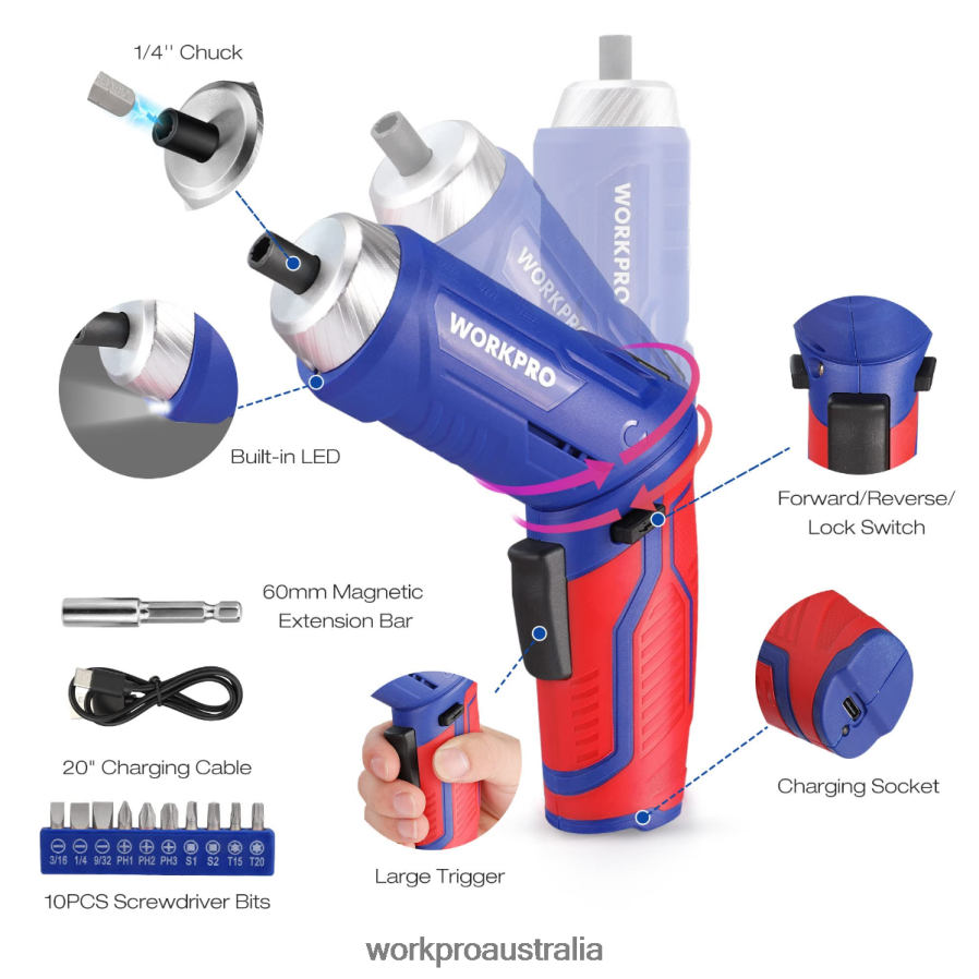 WORKPRO 18 Pcs General Home Tool Kit D4R0VT102 Tool Pink/Blue