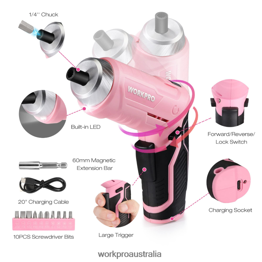 WORKPRO 18 Pcs General Home Tool Kit D4R0VT102 Tool Pink/Blue