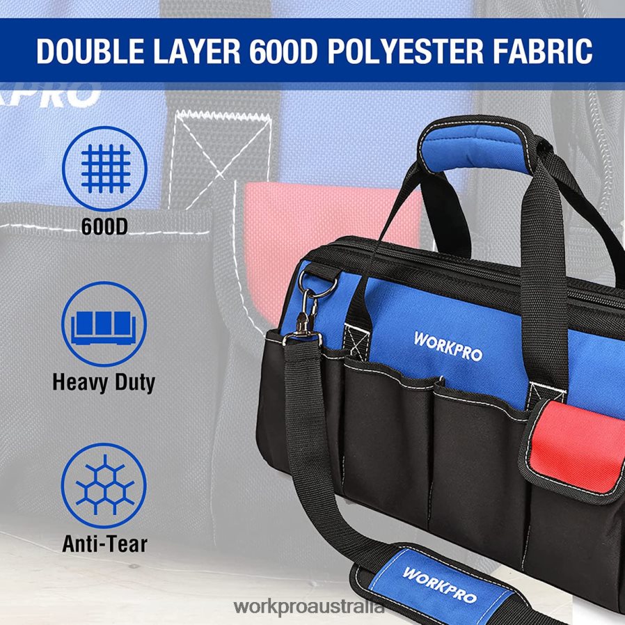 WORKPRO 18-inch Close Top Wide Mouth Storage Tool Bag with Adjustable Shoulder Strap D4R0VT27 Storage Useful