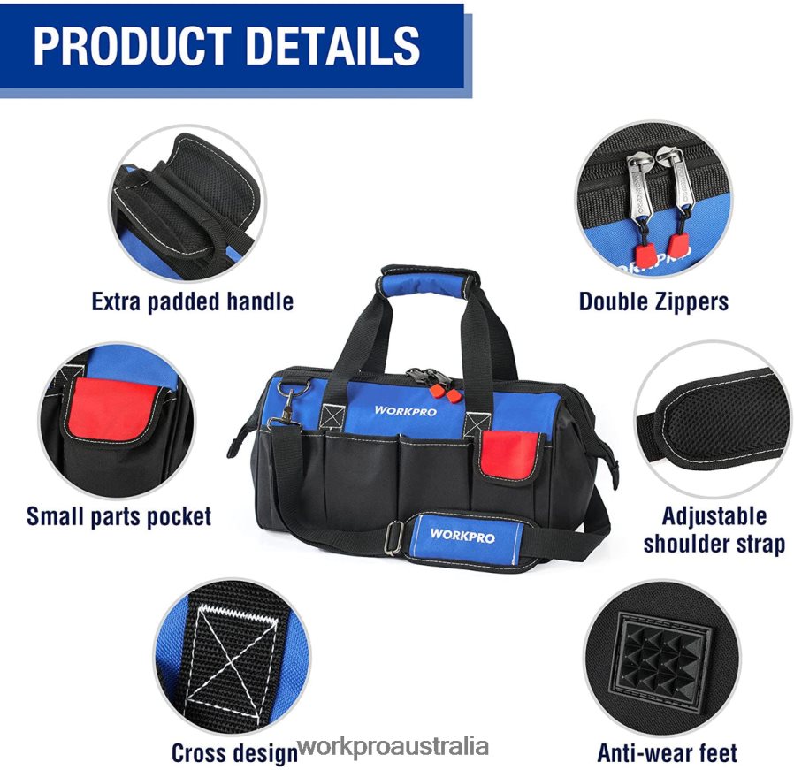 WORKPRO 18-inch Close Top Wide Mouth Storage Tool Bag with Adjustable Shoulder Strap D4R0VT27 Storage Useful