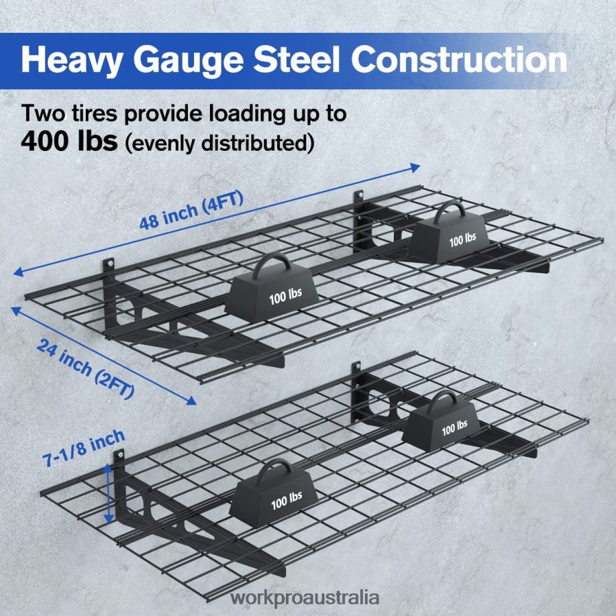 WORKPRO 2-Pack 2x4FT Heavy Duty Garage Wall Mounted Shelving 400lbs Load Capacity (Total) D4R0VT14 Storage Black