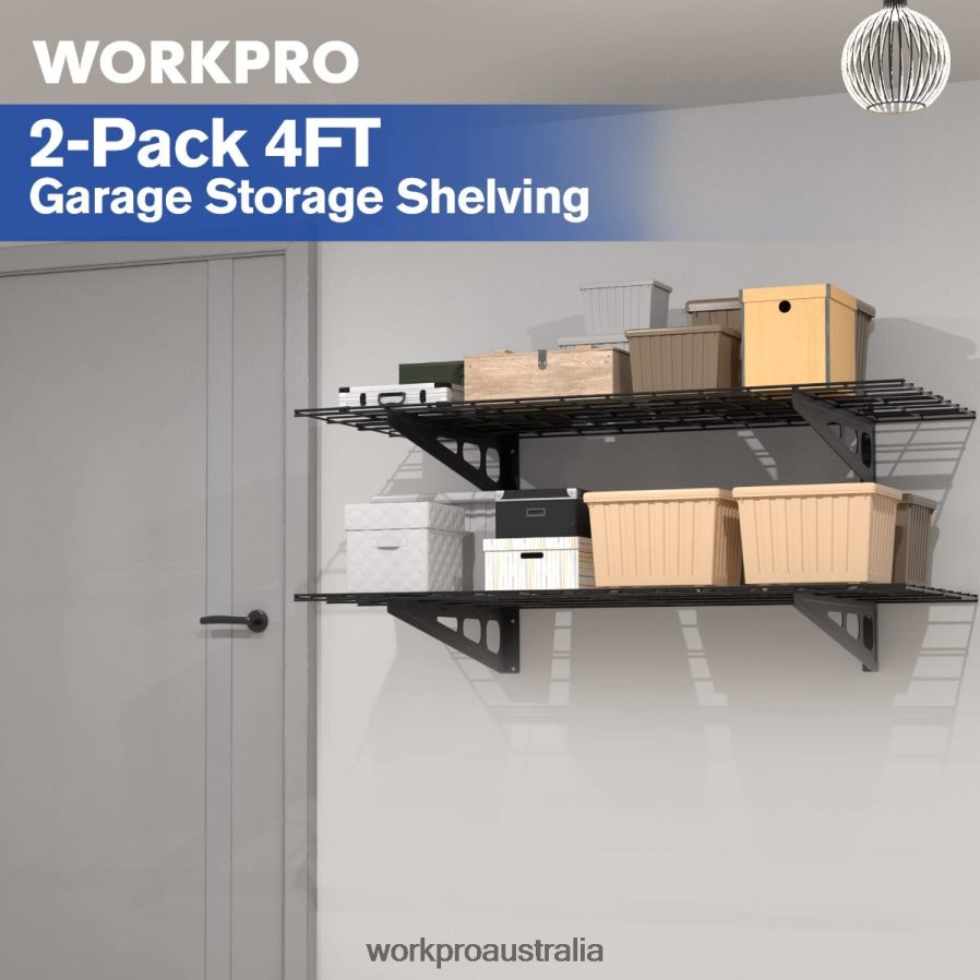 WORKPRO 2-Pack 2x4FT Heavy Duty Garage Wall Mounted Shelving 400lbs Load Capacity (Total) D4R0VT14 Storage Black