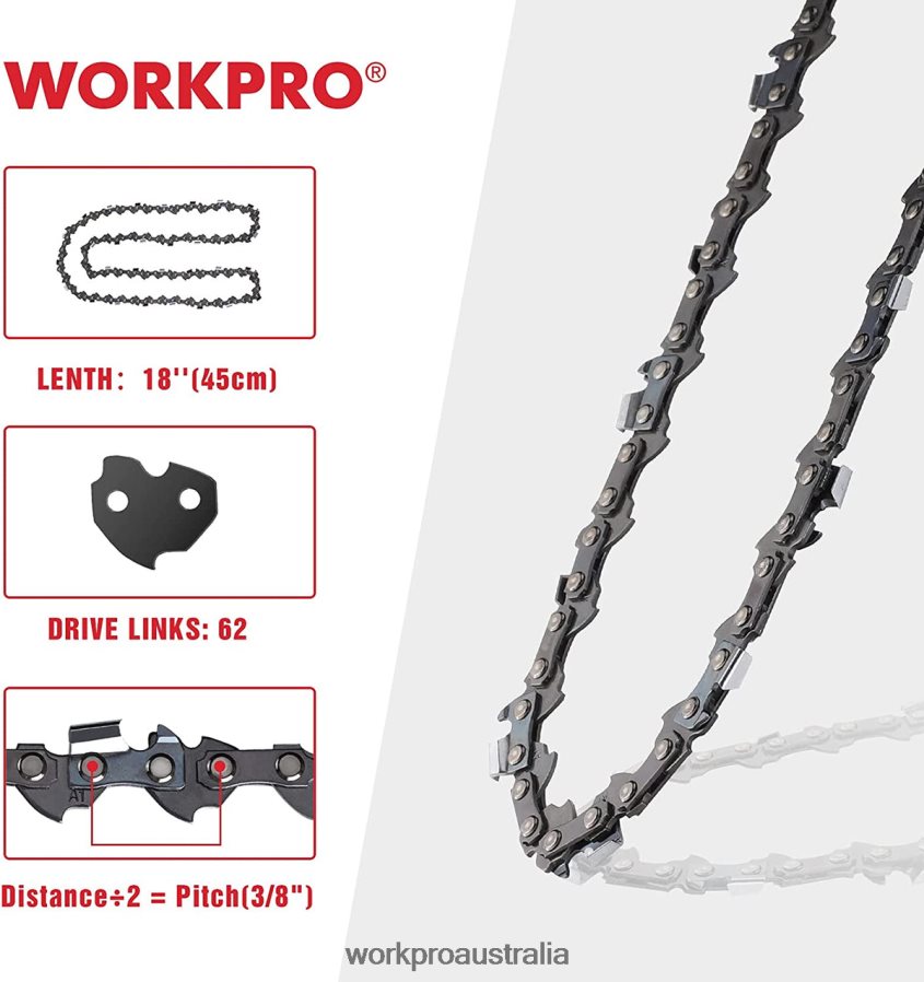 WORKPRO 2-Pack Chainsaw Chain 3/8\Pitch 62 Drive Links Wood Cutting Saw Chain for Chainsaw Parts D4R0VT203 Tool New
