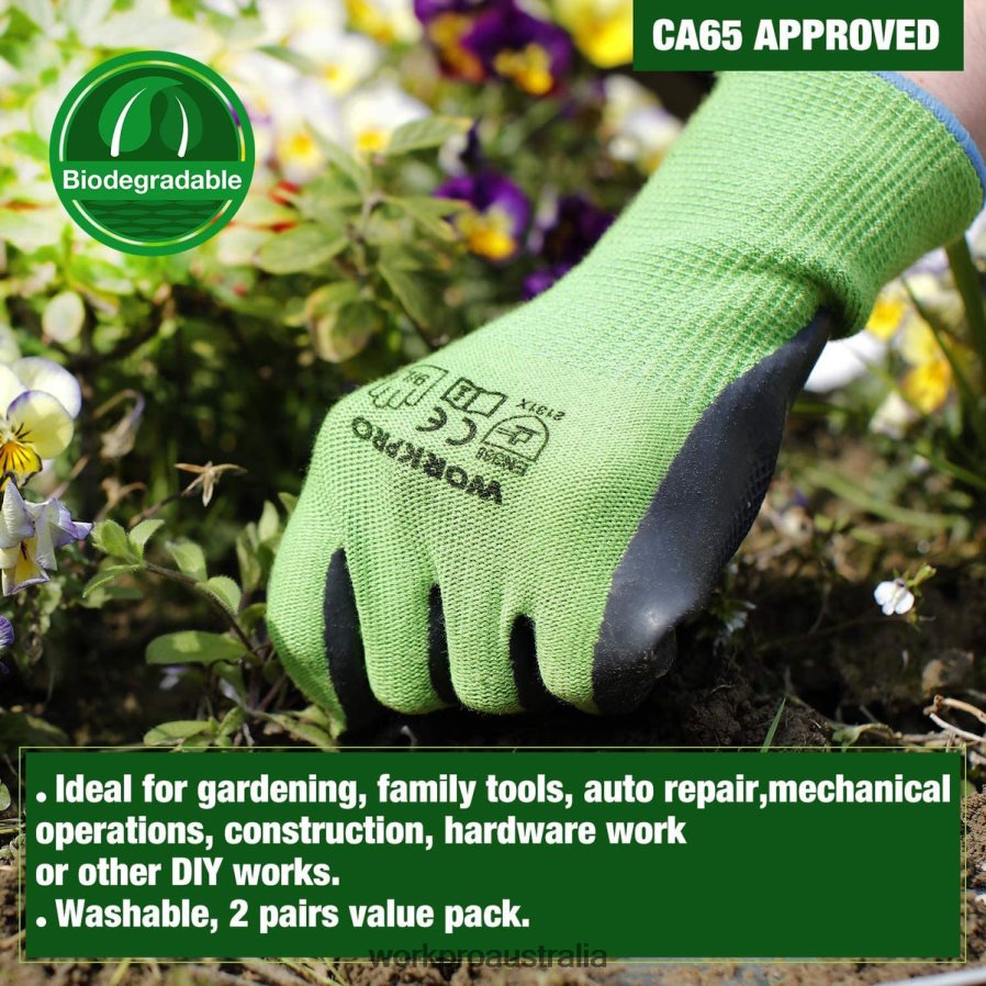 WORKPRO 2 Pairs Garden Working Gloves with Eco Latex Palm Coated and Touchscreen for Weeding Digging Raking and Pruning D4R0VT273 Tool New