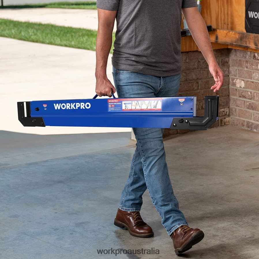 WORKPRO 2 Pcs Folding Sawhorse Adjustable Heavy Duty Saw horse with 2x4 Support Arms 3000 lbs Load Capacity 24-32 inch Height Adjustable Legs Pivoting Feet  Support Pegs D4R0VT35 Storage New