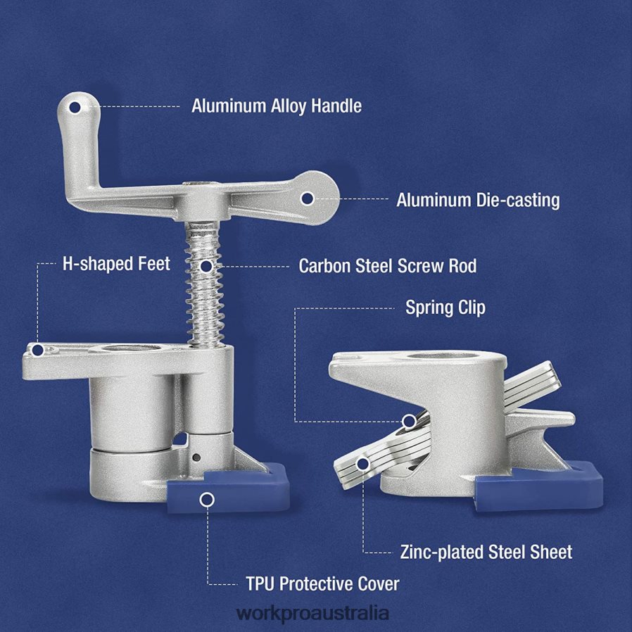 WORKPRO 2 Pcs Pipe Clamps Aluminum Die-casting Lightweight Tube Clamps D4R0VT124 Tool Black