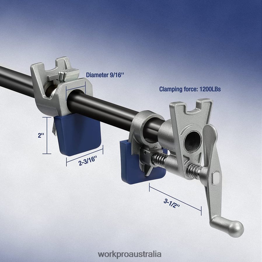 WORKPRO 2 Pcs Pipe Clamps Aluminum Die-casting Lightweight Tube Clamps D4R0VT124 Tool Black