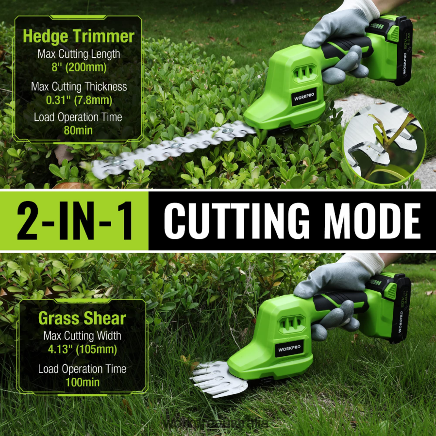 WORKPRO 2 in 1 20V Electric Cordless Grass Hedge Shear  Handheld Shrubbery Trimmer with 20Ah Rechargeable Lithium-Ion Battery and 1 Hour Fast Charger D4R0VT302 Tool Useful