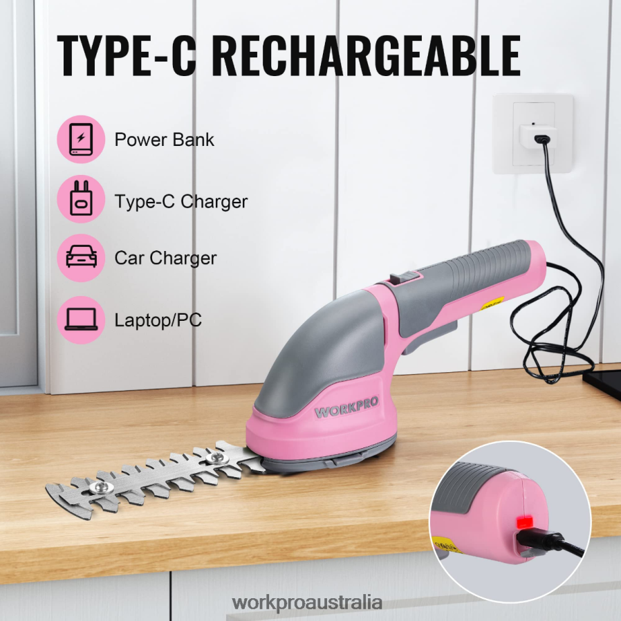 WORKPRO 2 in 1 Handheld 36V Electric Cordless Shrubbery Trimmer Hedge Shears/Grass Cutter D4R0VT268 Tool Pink/Green/White