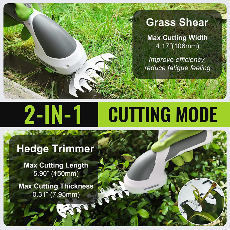 WORKPRO 2 in 1 Handheld 72V Electric Cordless Shrubbery Trimmer Hedge Shears/Grass Cutter D4R0VT269 Tool Pink/Green/White