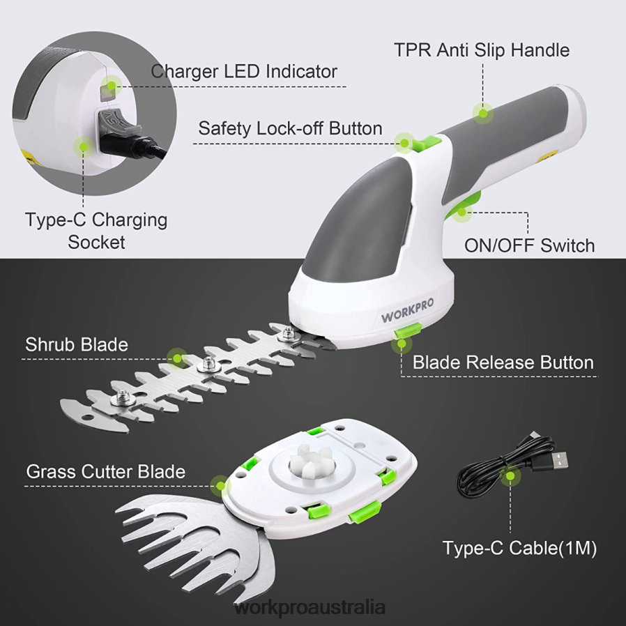 WORKPRO 2 in 1 Handheld 72V Electric Cordless Shrubbery Trimmer Hedge Shears/Grass Cutter D4R0VT269 Tool Pink/Green/White
