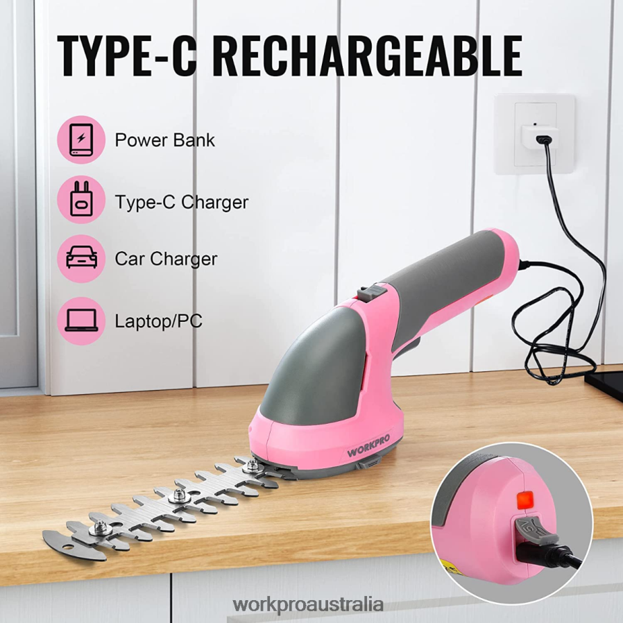 WORKPRO 2 in 1 Handheld 72V Electric Cordless Shrubbery Trimmer Hedge Shears/Grass Cutter D4R0VT269 Tool Pink/Green/White