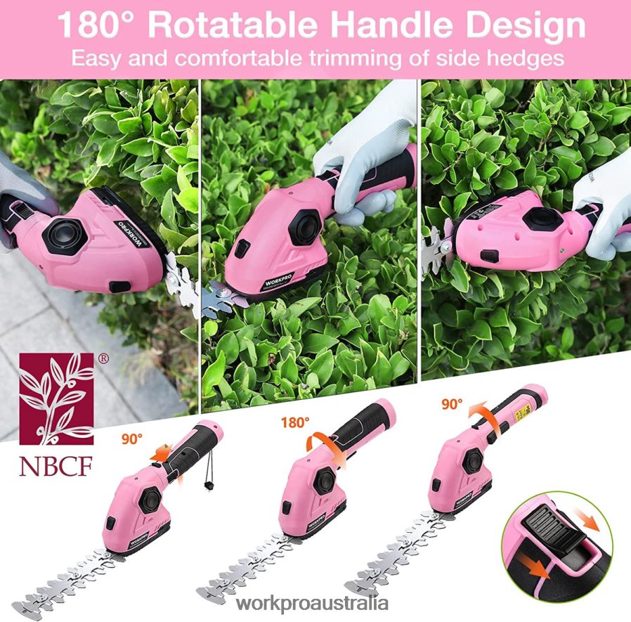 WORKPRO 2 in 1 Handheld Hedge Trimmer 72V Electric Grass Trimmer/Hedge Shears D4R0VT266 Tool Pink