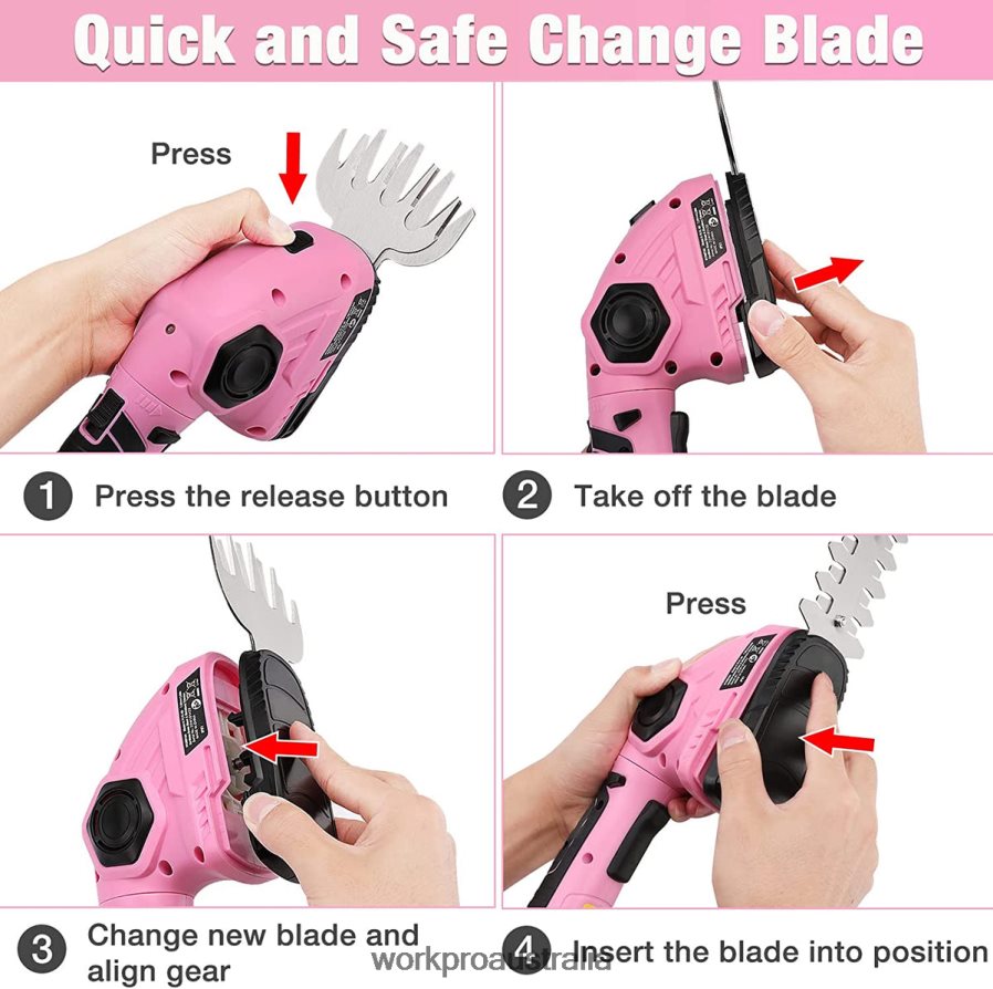 WORKPRO 2 in 1 Handheld Hedge Trimmer 72V Electric Grass Trimmer/Hedge Shears D4R0VT266 Tool Pink