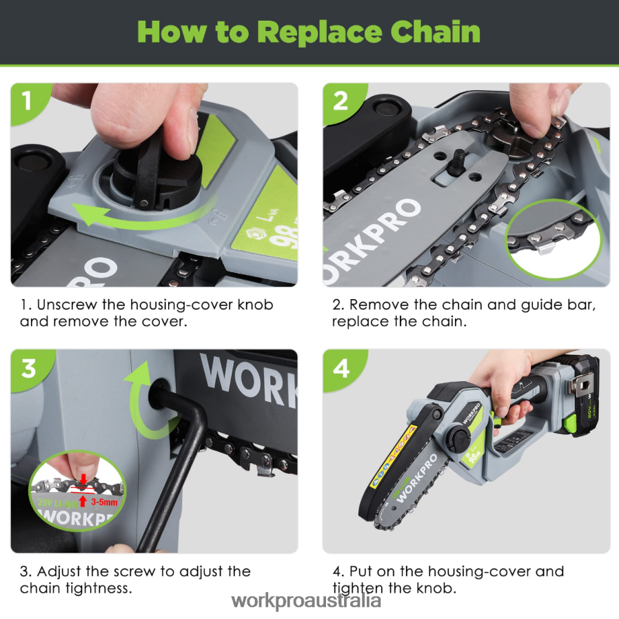 WORKPRO 20V Brushless Cordless Compact Chainsaw with 40Ah Battery and Replacement Chain D4R0VT298 Tool Morden
