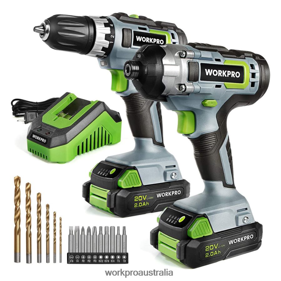 WORKPRO 20V Cordless Drill Combo Kit Drill Driver and Impact Driver with 2x 20Ah Batteries and 1 Hour Fast Charger D4R0VT169 Tool Helpful