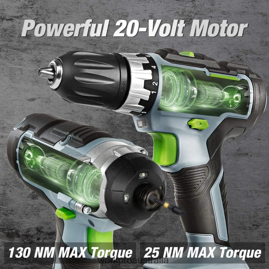 WORKPRO 20V Cordless Drill Combo Kit Drill Driver and Impact Driver with 2x 20Ah Batteries and 1 Hour Fast Charger D4R0VT169 Tool Helpful