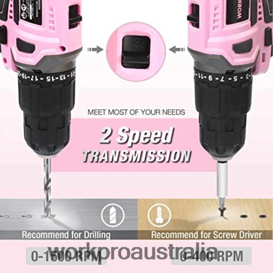 WORKPRO 20V Cordless Drill Driver Set  6-Piece Mini Pliers  10-piece Tool Kit  Cordless Glue Gun D4R0VT316 Tool Pink