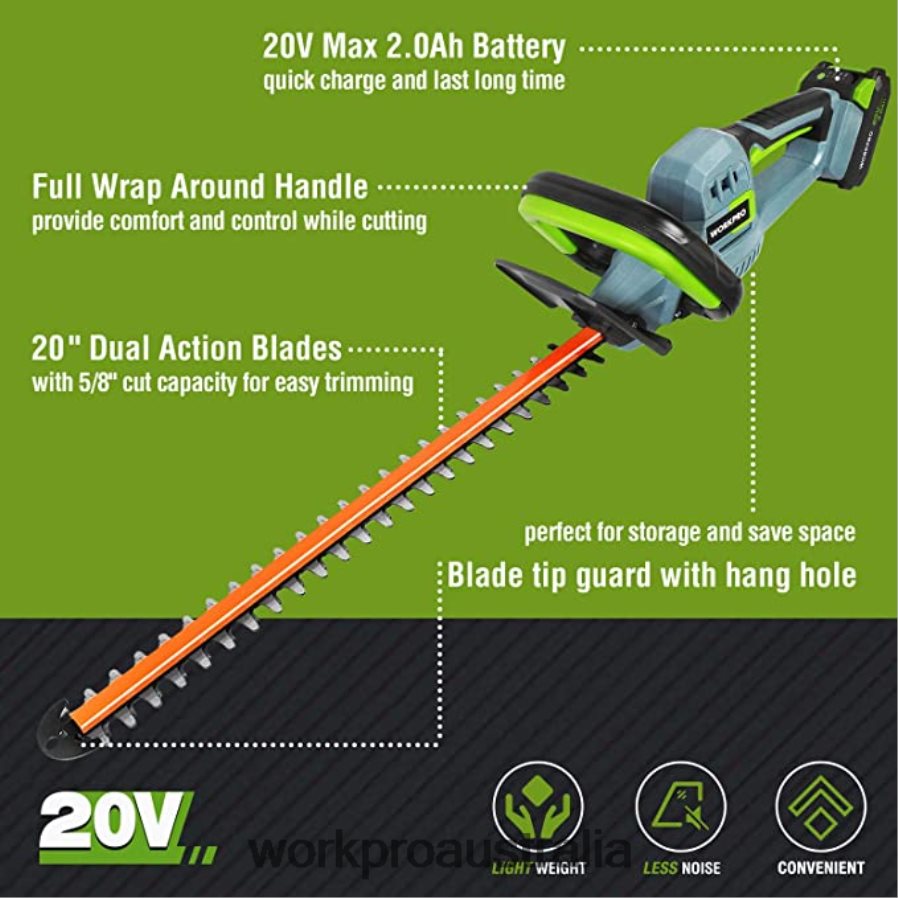 WORKPRO 20V Cordless Hedge Trimmer  2 in 1 Handheld Hedge Trimmer  2-Piece Pruning Shears  Garden Knee Pads D4R0VT320 Tool Morden