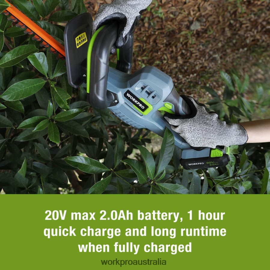 WORKPRO 20V Cordless Hedge Trimmer Dual Action Blades Electric Gardening Tool 20Ah Battery and 1 Hour Quick Charger Included D4R0VT295 Tool Morden