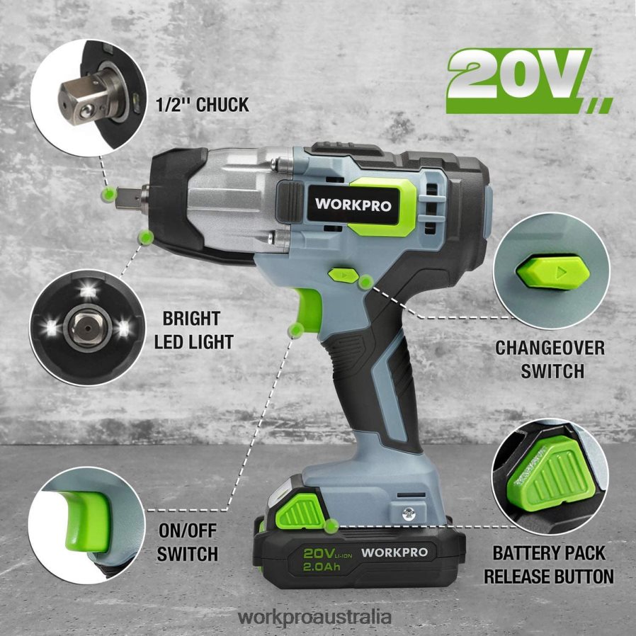 WORKPRO 20V Cordless Impact Wrench with Fast Charger Belt Clip for Easy Carrying D4R0VT187 Tool Morden