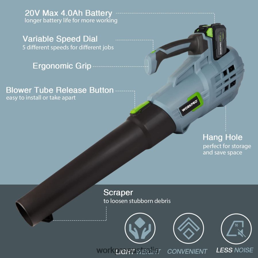 WORKPRO 20V Cordless Leaf Blower with 5 Adjustable Speeds 40Ah Larger Capacity Battery and Quick Charger Included D4R0VT292 Tool Helpful