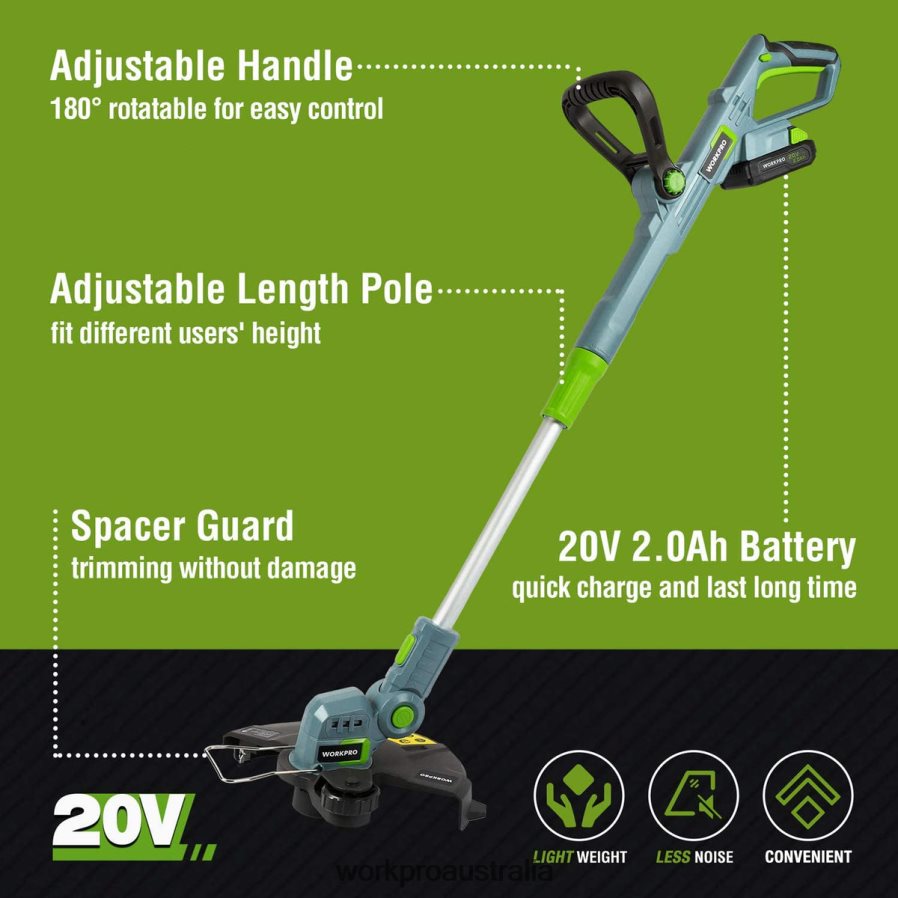 WORKPRO 20V Cordless String Trimmer / Edger 12-inch with 2Ah Lithium-Ion Battery 1 Hour Quick Charger 164ft Trimmer Line Included D4R0VT293 Tool Helpful