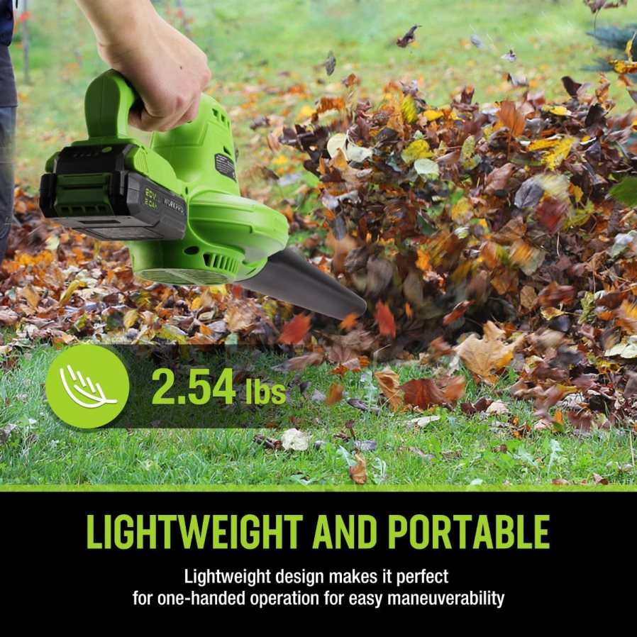 WORKPRO 20V Lightweight Mini Cordless Leaf Blower wih Battery and Charger 2-Speed Control D4R0VT303 Tool Morden