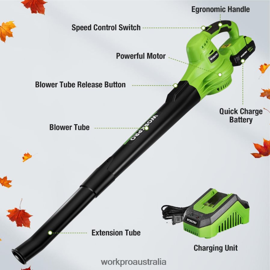 WORKPRO 20V Lightweight Mini Cordless Leaf Blower wih Battery and Charger 2-Speed Control D4R0VT303 Tool Morden