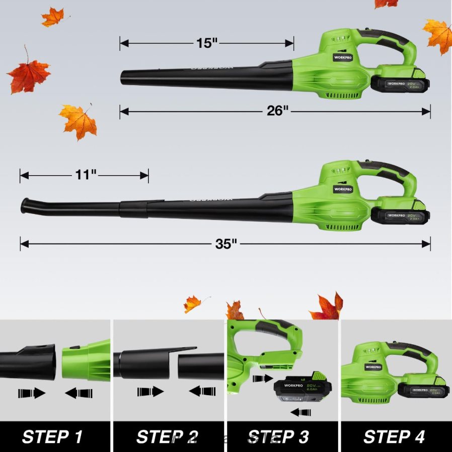 WORKPRO 20V Lightweight Mini Cordless Leaf Blower wih Battery and Charger 2-Speed Control D4R0VT303 Tool Morden