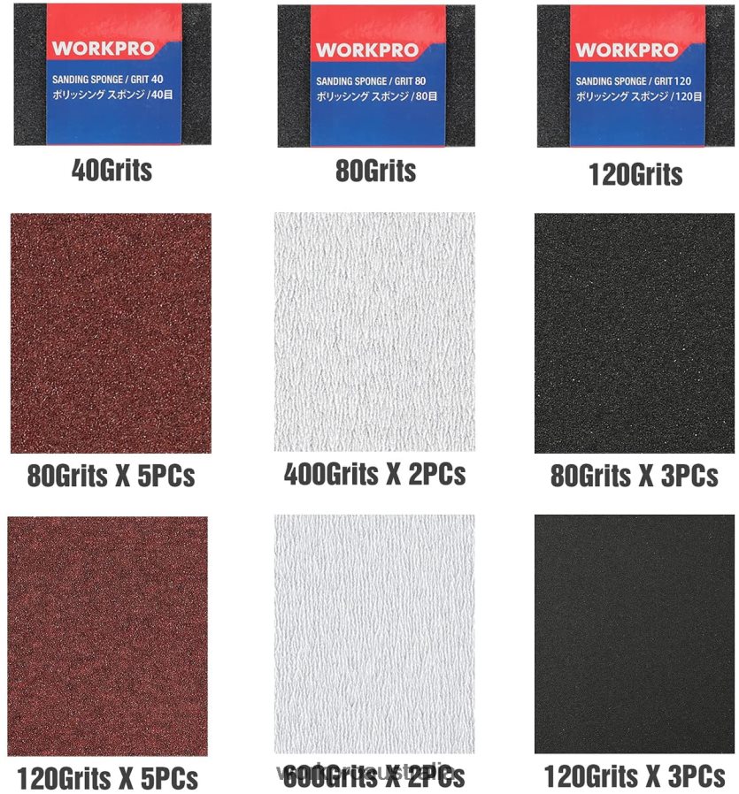 WORKPRO 24 Packs of Sandpaper 80-600 Assorted Grit with Holder D4R0VT150 Tool Helpful