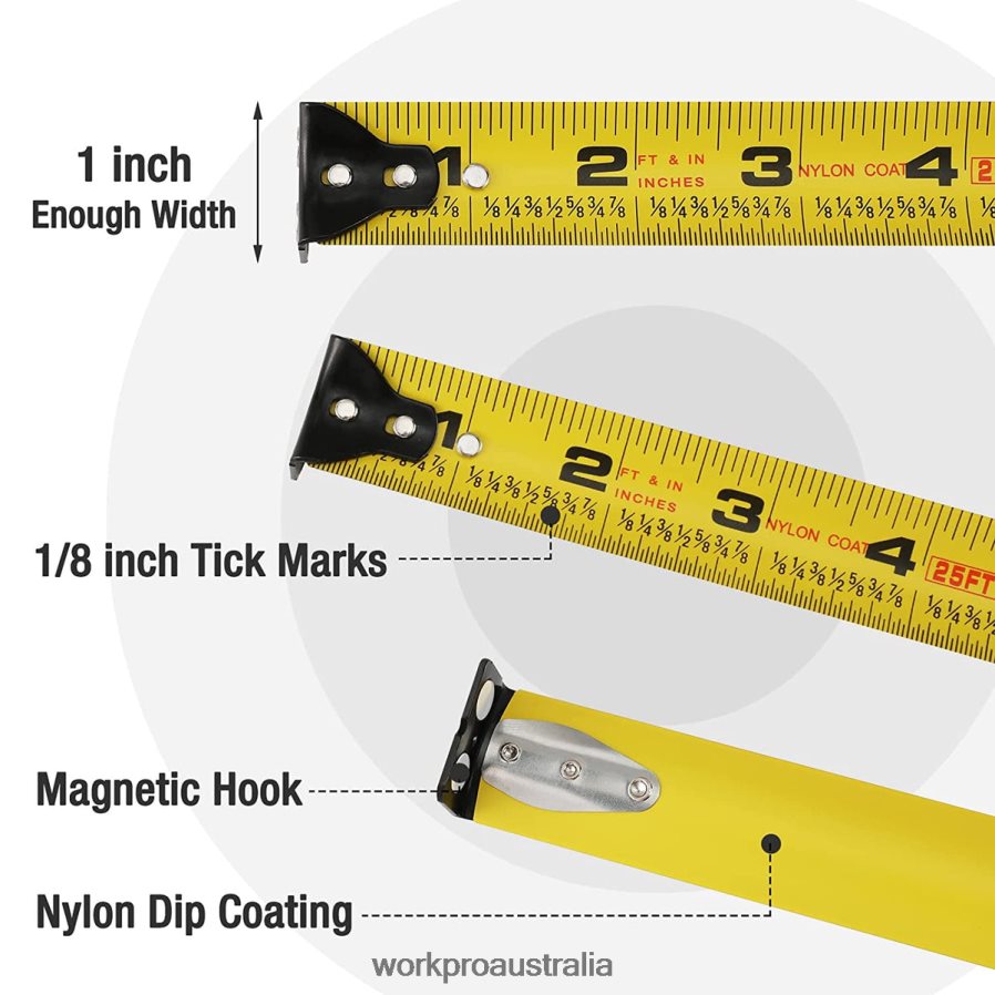 WORKPRO 25FT Tape Measure 1/8 Fractions and 1/32 Accuracy Easy Read Measuring Tape Retractable Nylon Coating Measurement Tape D4R0VT105 Tool Useful